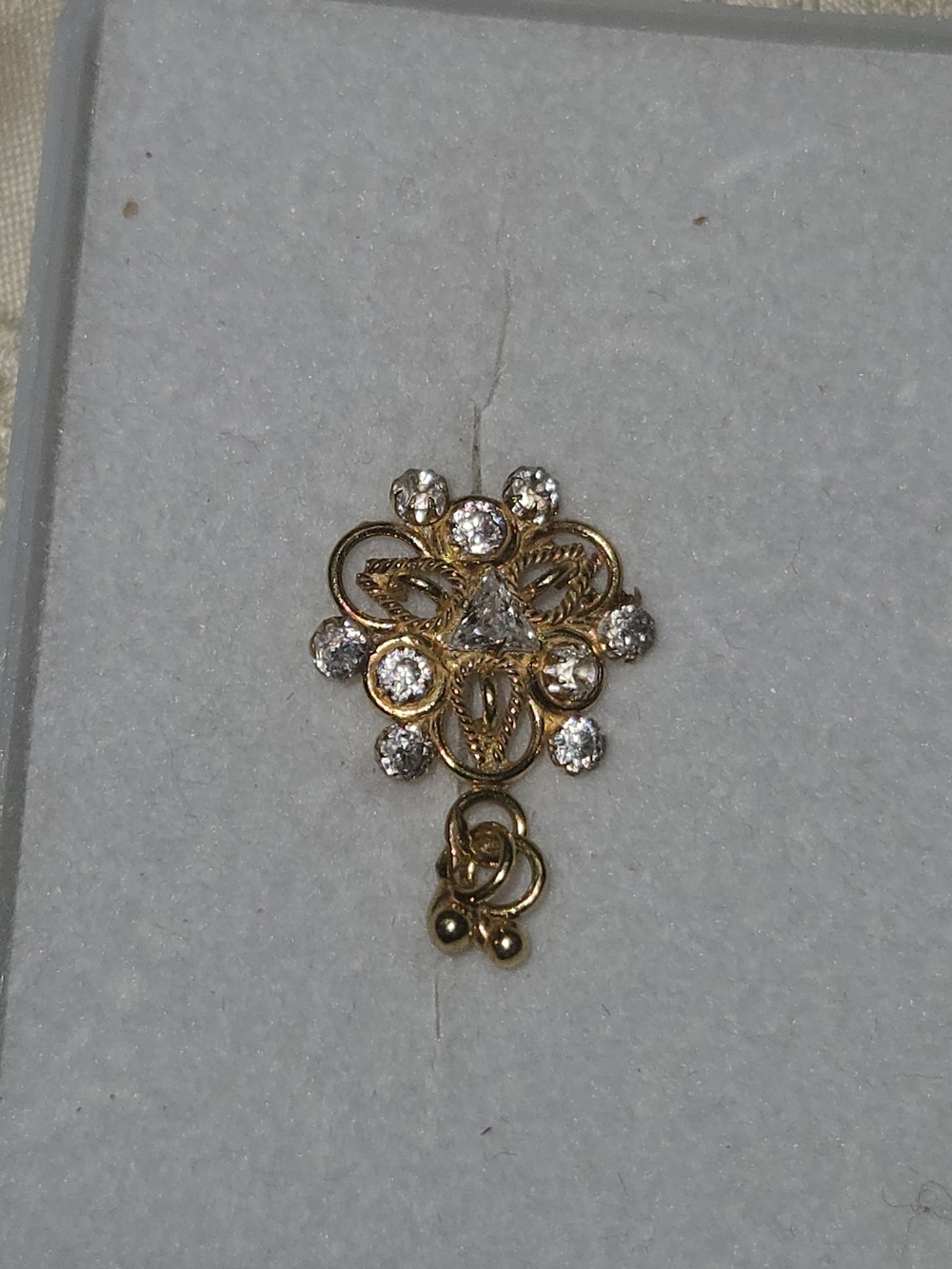 Gold-Tone Filigree Nose Ring with Clear Stones